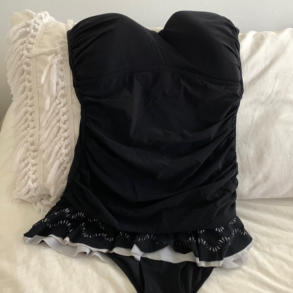 Profile By Gottex Black Ruffled One-Piece Swimsuit